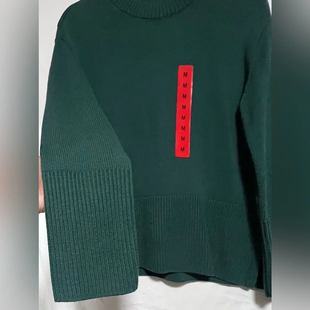 NWT GAP Deep Teal 100% Cotton Split Seam Crew Neck Knit Ribbed Sweater Cozy